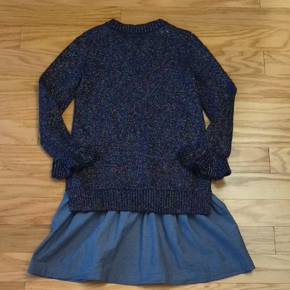 Crewcuts Multicolor Knit Sweater Dress w/Denim Girls Size 10 EUC